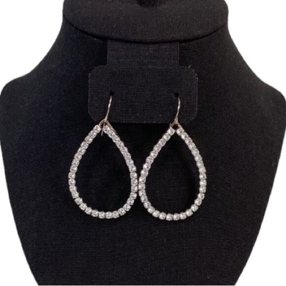 nOir Teardrop Pear Shape Rhinestone Fish Drop Hook Pierced Earrings Silver-Tone - Picture 1 of 11